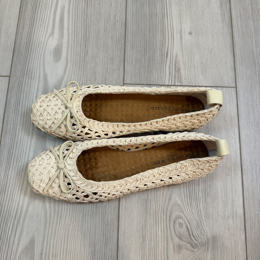 Kelsi Dagger Brooklyn Frankie Crochet Ballet Flat Cream Ivory Bow Shoes 9 - Picture 2 of 13